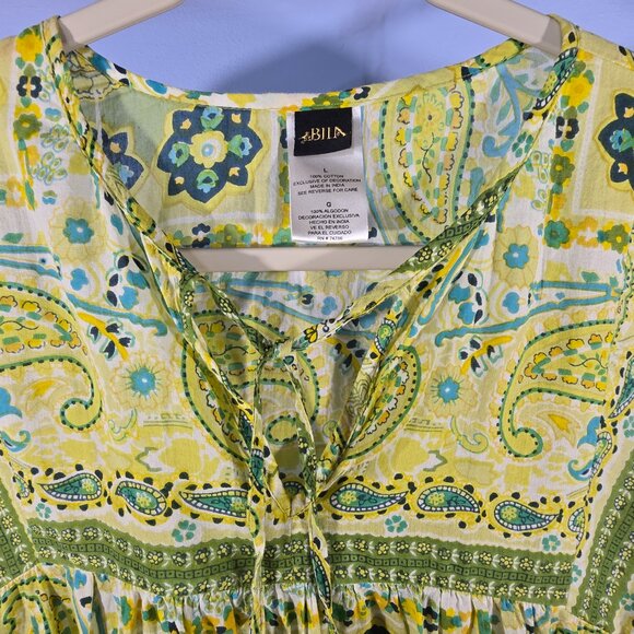 Bila Tunic Women's Size L Green Floral Paisley Bohemian Peasant Style (P-2) - Picture 2 of 9